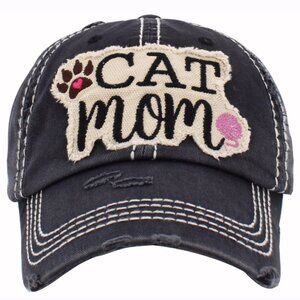 Cat Mom Distressed Grey Black Cap Hat NEW Fast Ship